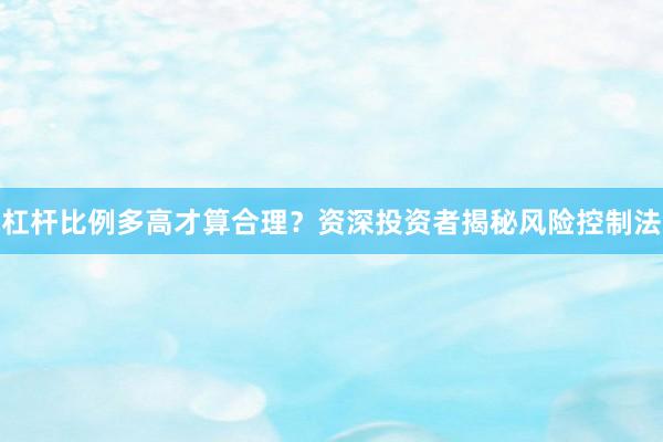 杠杆比例多高才算合理？资深投资者揭秘风险控制法
