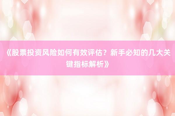 《股票投资风险如何有效评估？新手必知的几大关键指标解析》
