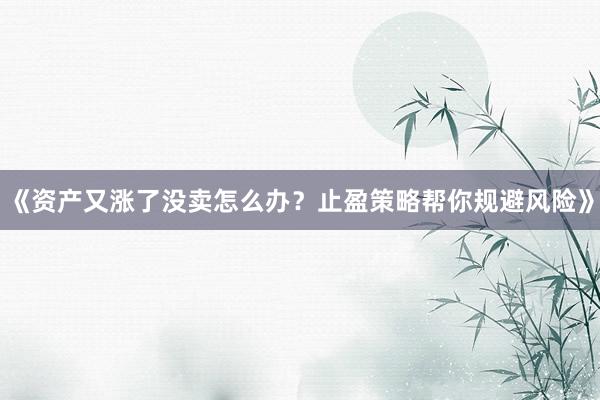 《资产又涨了没卖怎么办？止盈策略帮你规避风险》