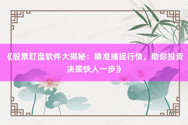 《股票盯盘软件大揭秘：精准捕捉行情，助你投资决策快人一步》