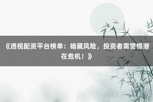 《透视配资平台榜单：暗藏风险，投资者需警惕潜在危机！》