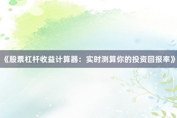 《股票杠杆收益计算器：实时测算你的投资回报率》
