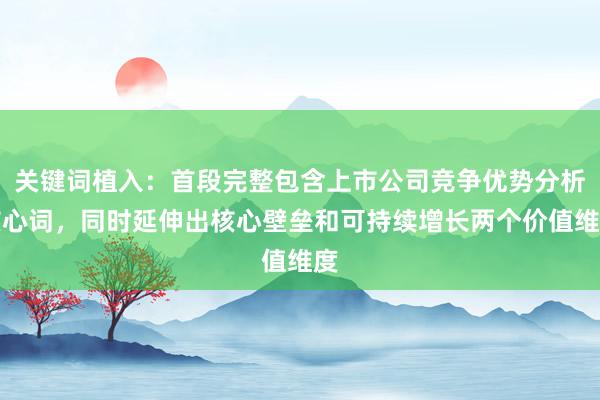 关键词植入：首段完整包含上市公司竞争优势分析核心词，同时延伸出核心壁垒和可持续增长两个价值维度