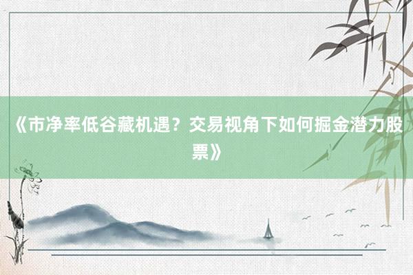 《市净率低谷藏机遇？交易视角下如何掘金潜力股票》